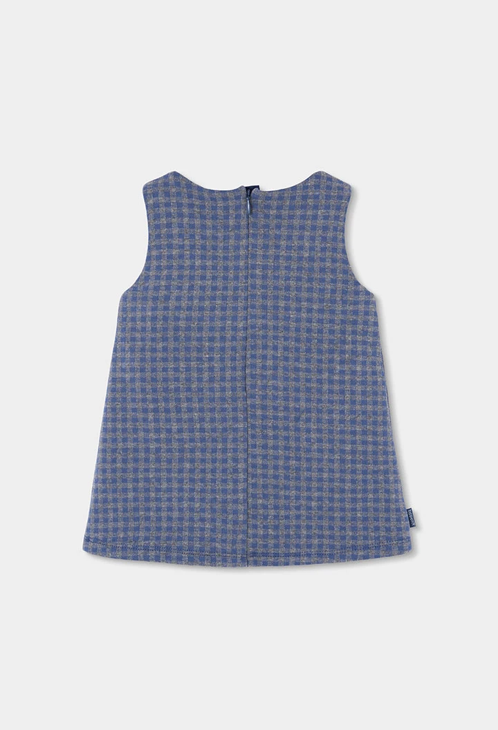 Blau kariertes Strickträgerkleid mit Herztaschen