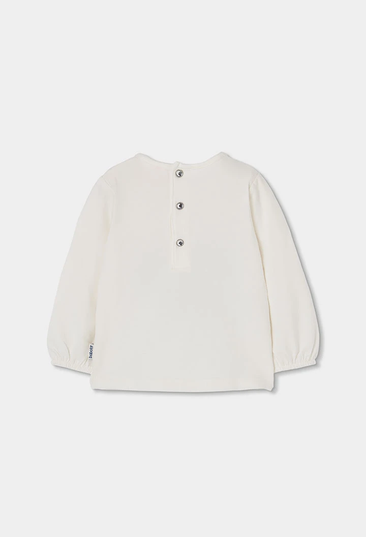 Maglietta in maglia bambina bianca con cuore blu