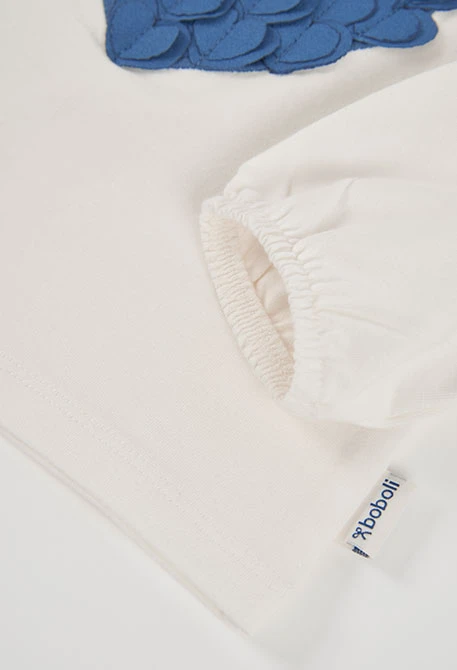 Maglietta in maglia bambina bianca con cuore blu