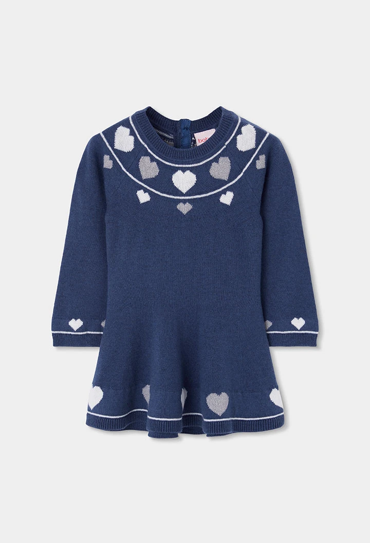 Marineblaues Strickkleid mit Herzen
