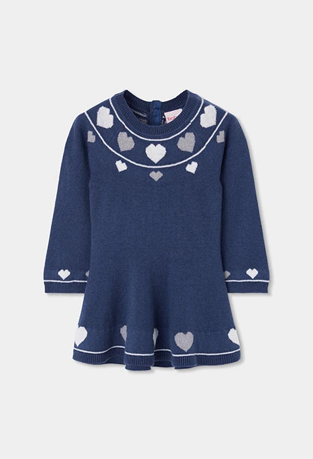 Vestido punto azul marino con corazones