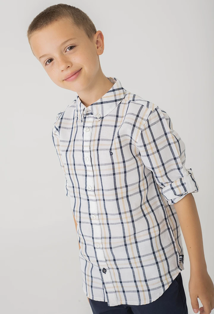 Camisa lino manga larga cuadros de niño