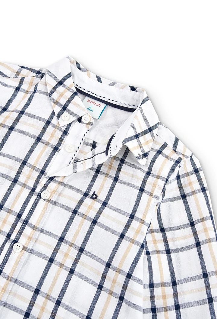 Camisa linho manga comprida quadros para menino