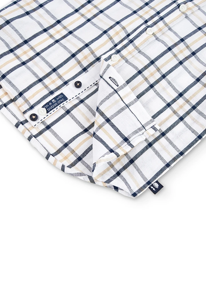 Camisa lino manga larga cuadros de niño