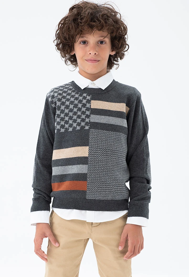 Knitwear pullover with elbow patches for boy