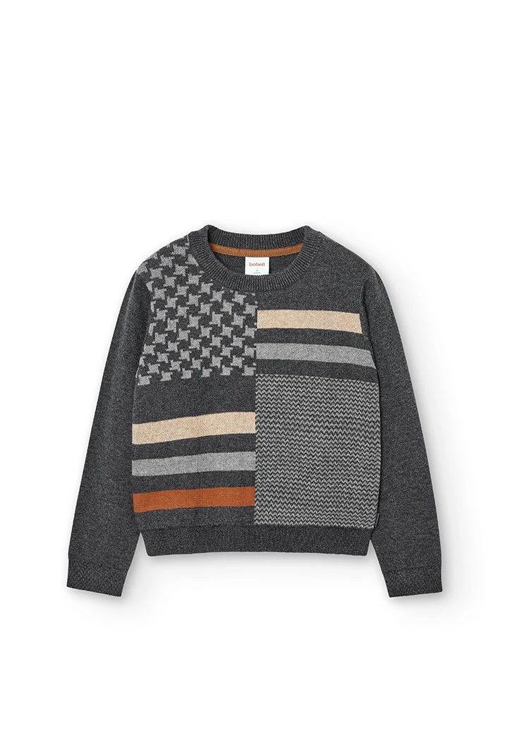 Knitwear pullover with elbow patches for boy