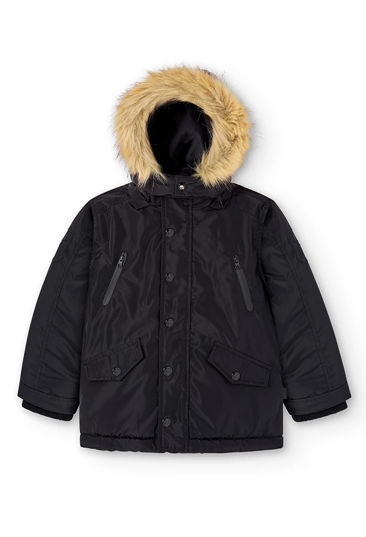 Technical fabric parka hooded for boy