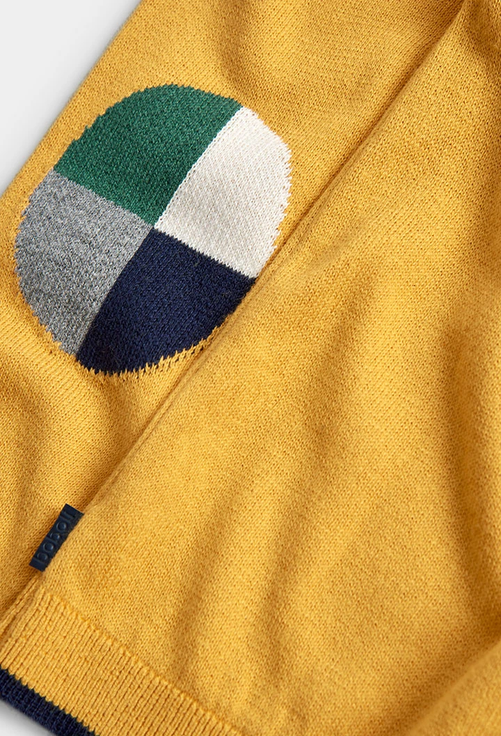 Jersey tricotosa amb colzeres de nen groc