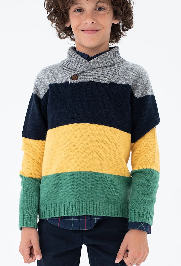 Jersey tricotosa listado de niño amarillo y verde