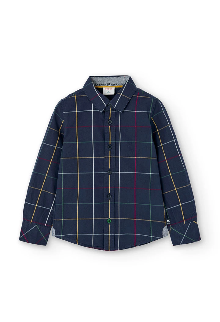 Camisa popelín cuadros de niño detalle Boboli