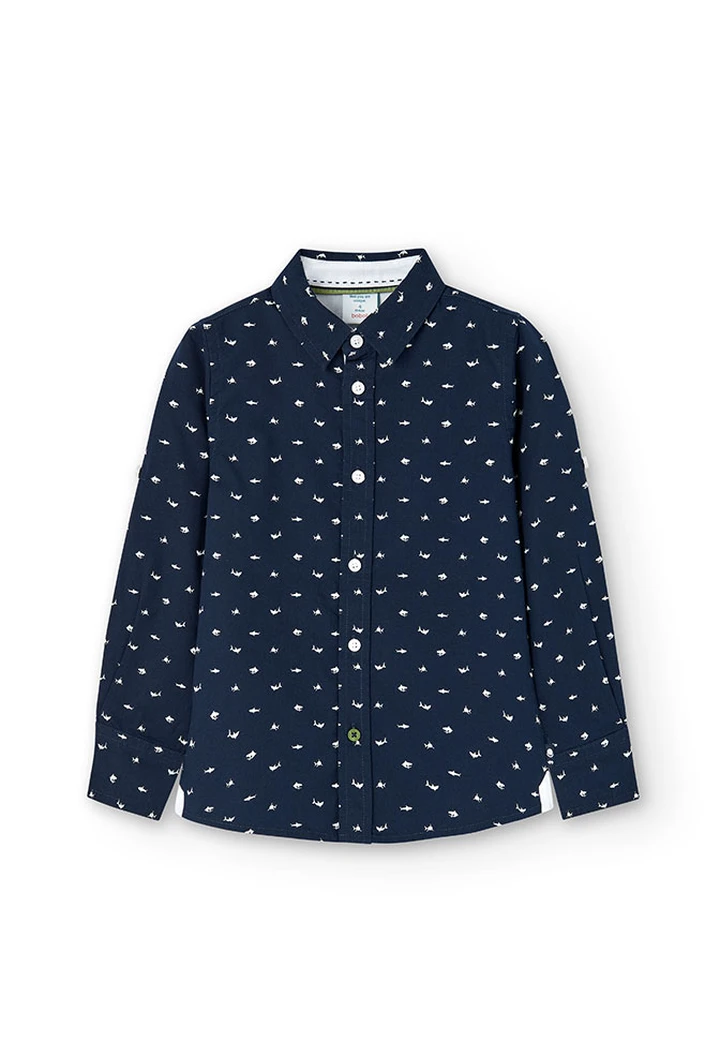 Chemise imprimée en popeline pour garçon, couleur bleu marine