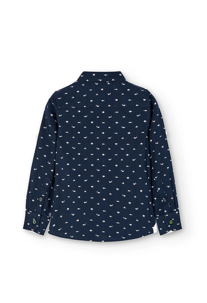Chemise imprimée en popeline pour garçon, couleur bleu marine