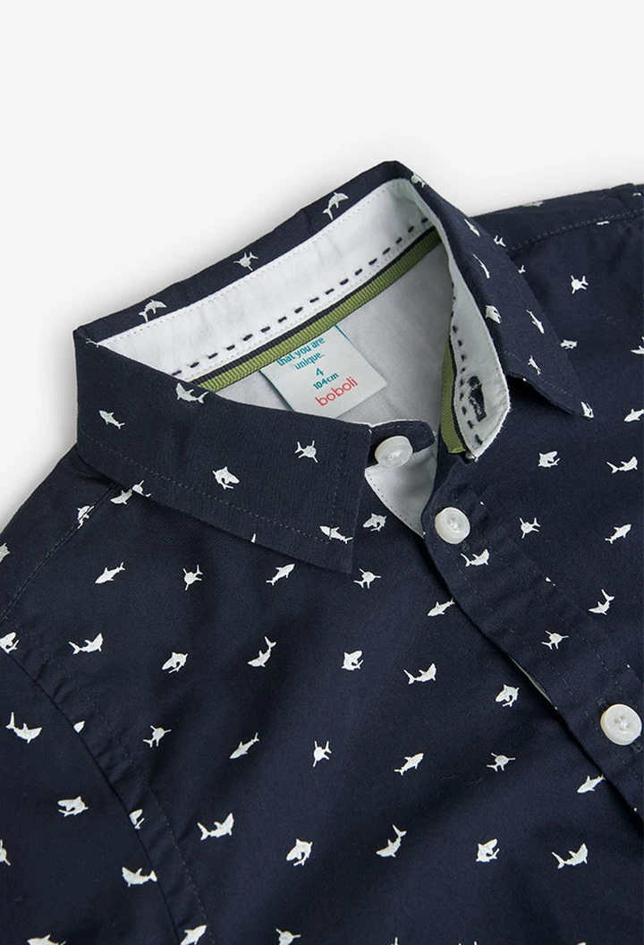 Chemise imprimée en popeline pour garçon, couleur bleu marine