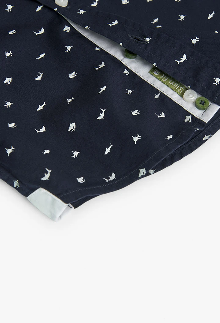 Chemise imprimée en popeline pour garçon, couleur bleu marine