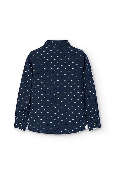 Boy's printed poplin shirt in navy blue