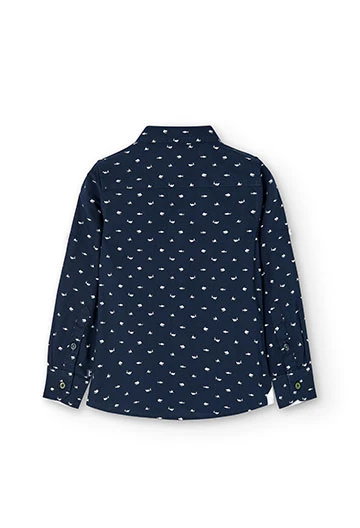 Boy\'s printed poplin shirt in navy blue