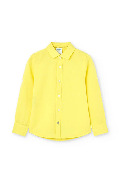 Camisa de linho de menino de cor amarela