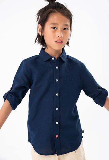 Camicia di lino da bambino blu marino