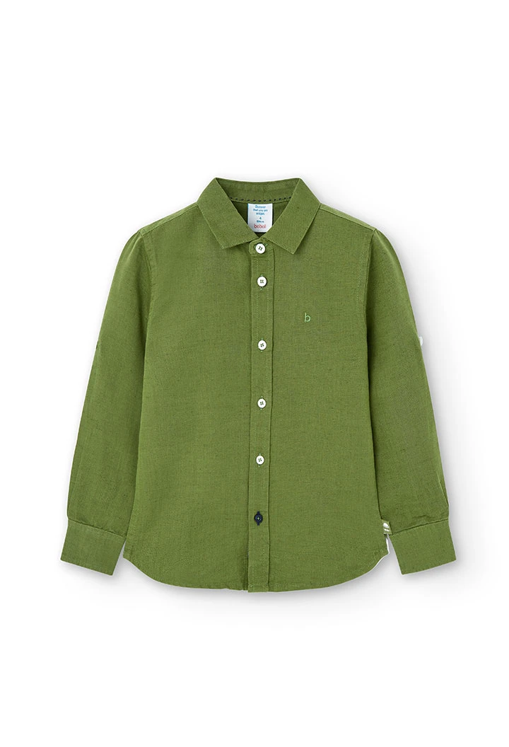 Camisa de linho de menino de cor verde