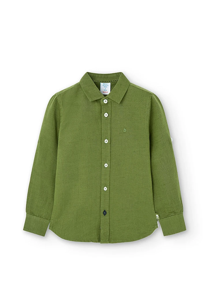 Chemise en lin pour garçon, couleur verte