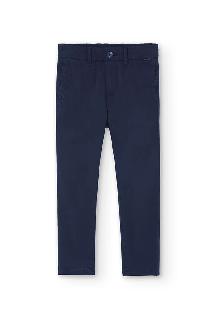Pantalon garçon en satin élastique bleu marine