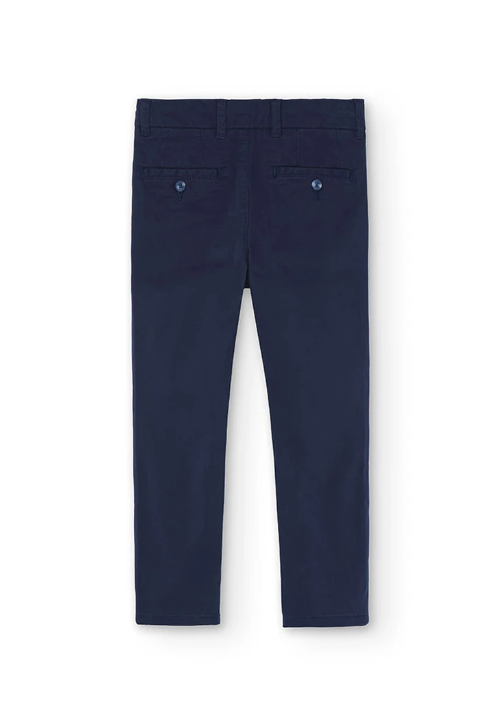Pantalon garçon en satin élastique bleu marine