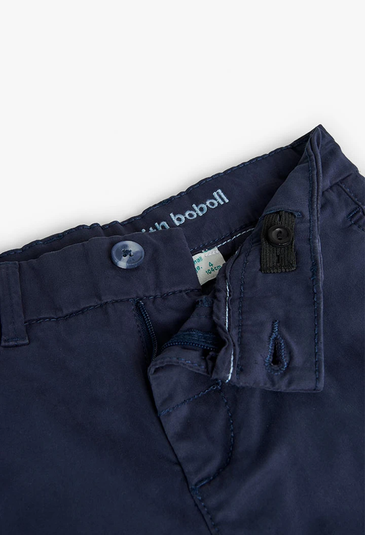 Pantalon garçon en satin élastique bleu marine