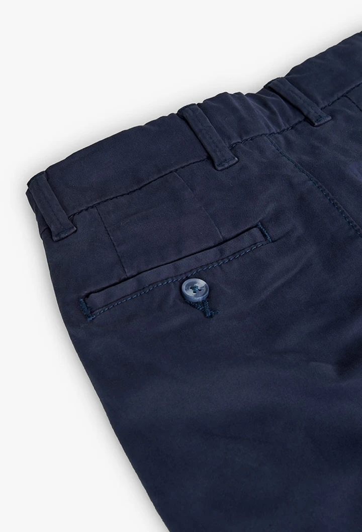 Pantalon garçon en satin élastique bleu marine