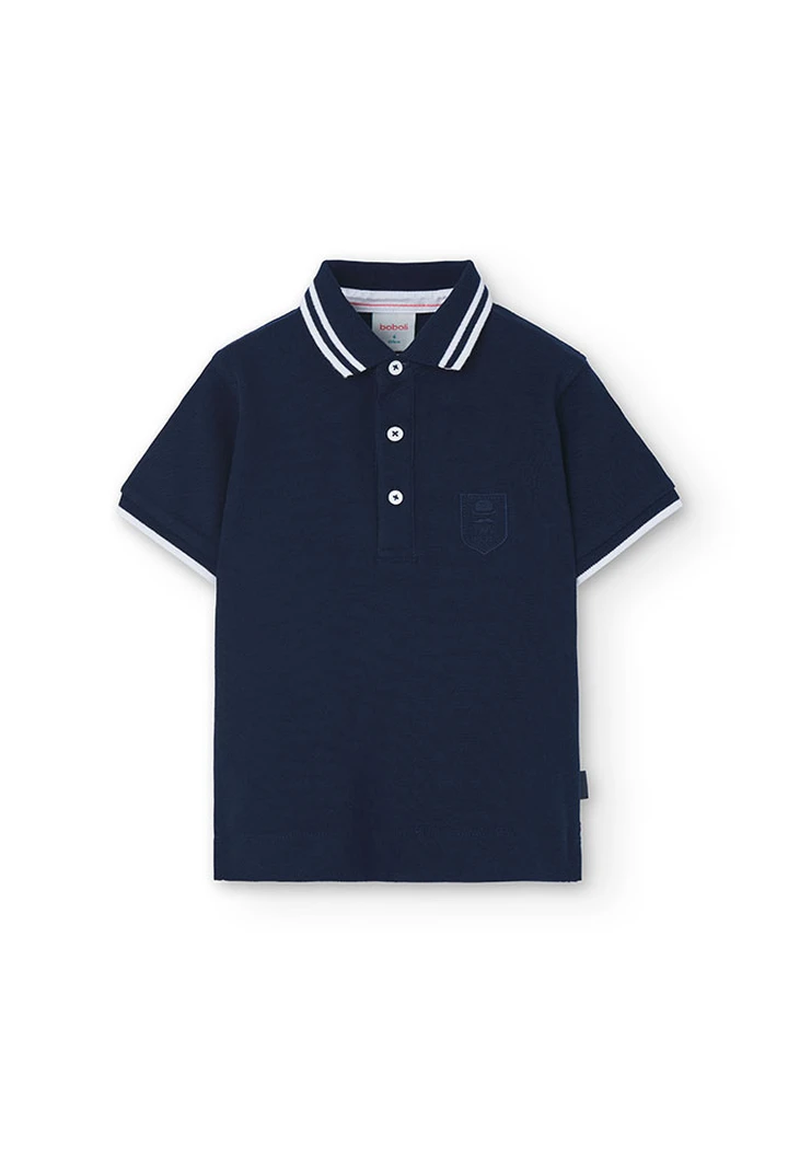 Polo garçon en piqué bleu marine
