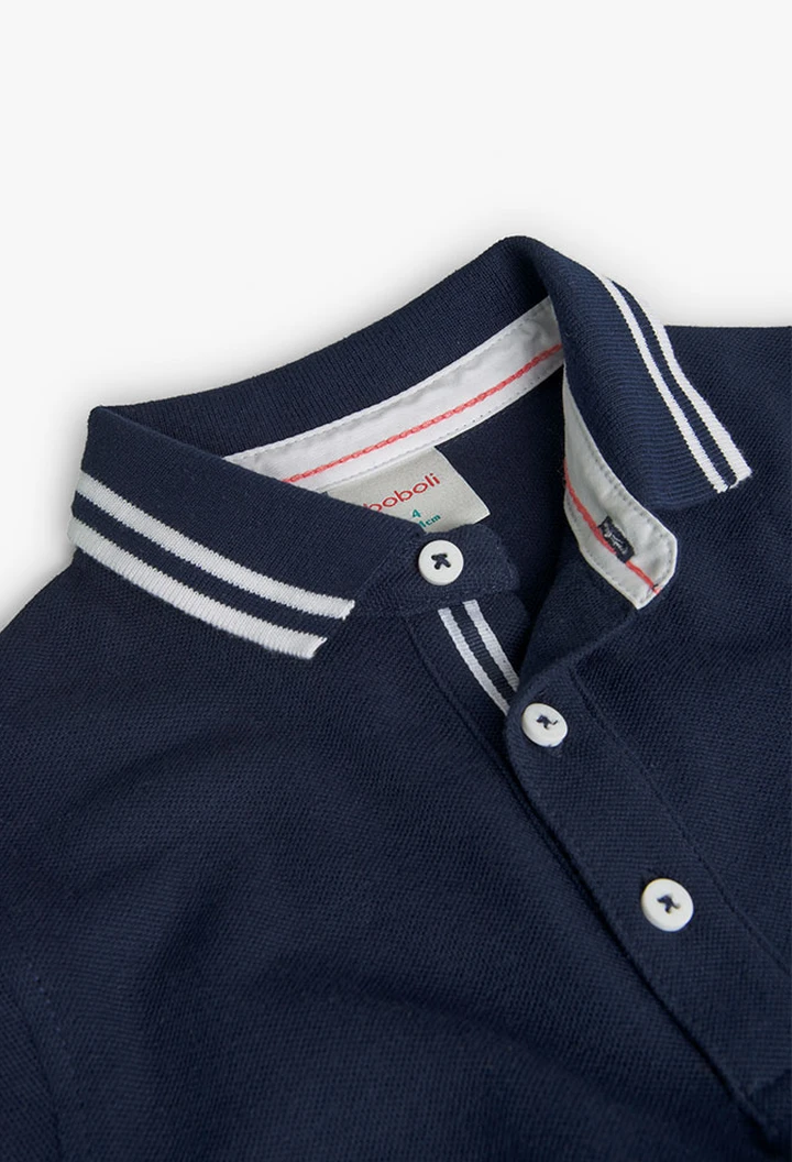 Polo garçon en piqué bleu marine