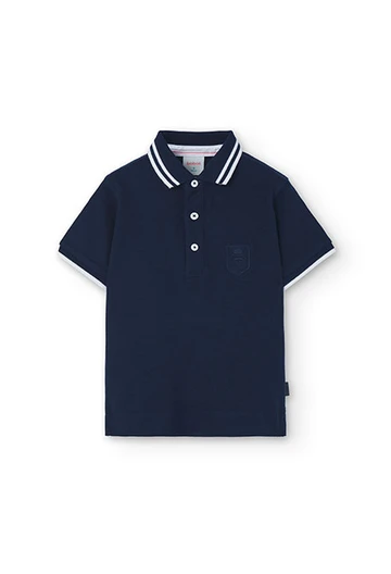 Boy\'s navy blue piqué polo shirt