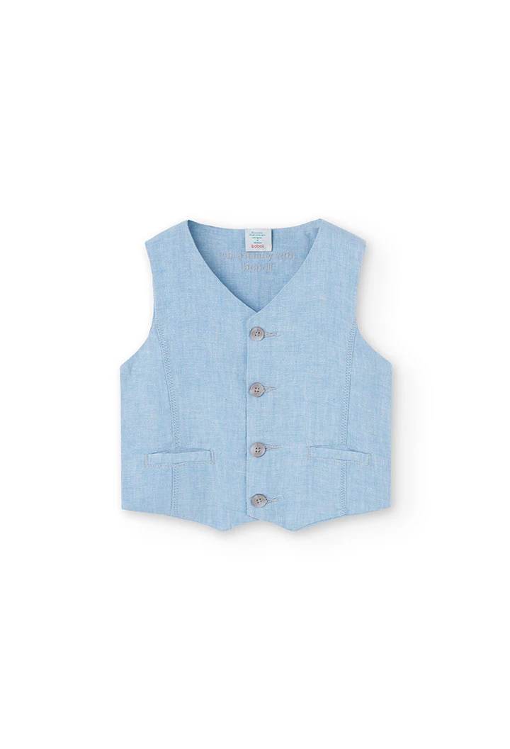 Boy\'s two-tone linen waistcoat in light blue