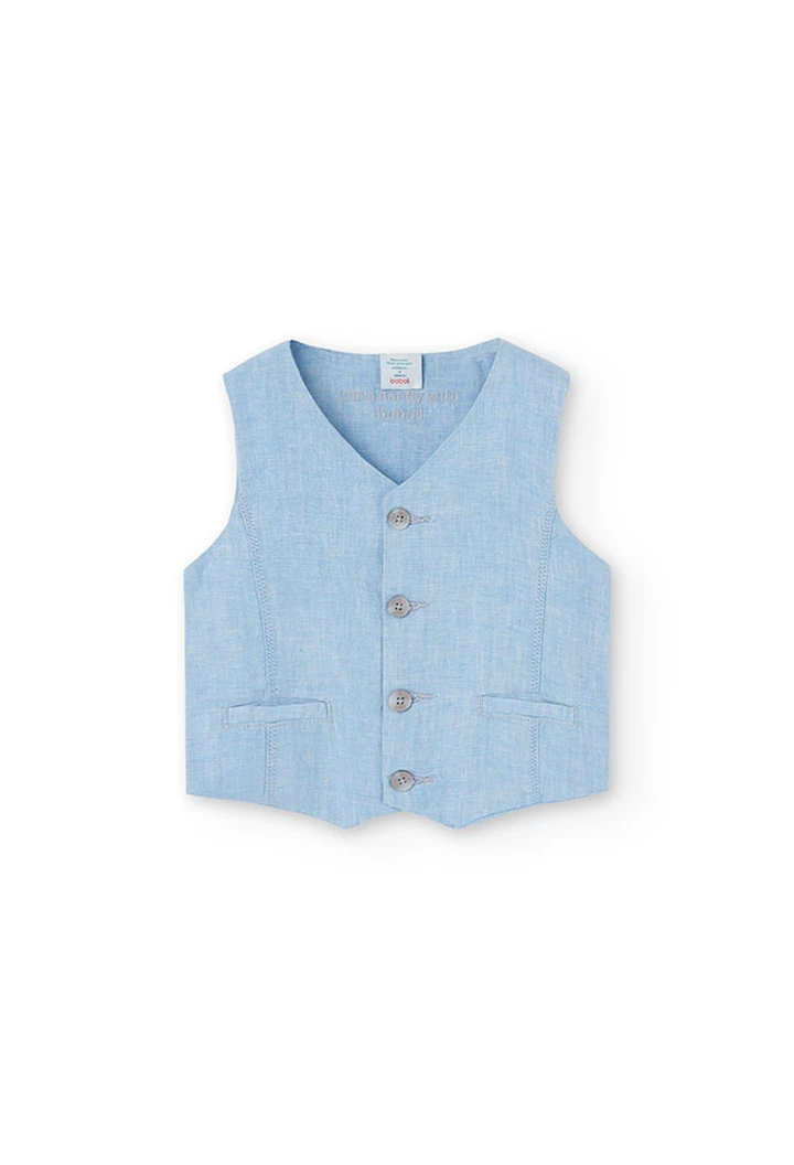 Gilet bébé garçon en lin bicolore, bleu ciel