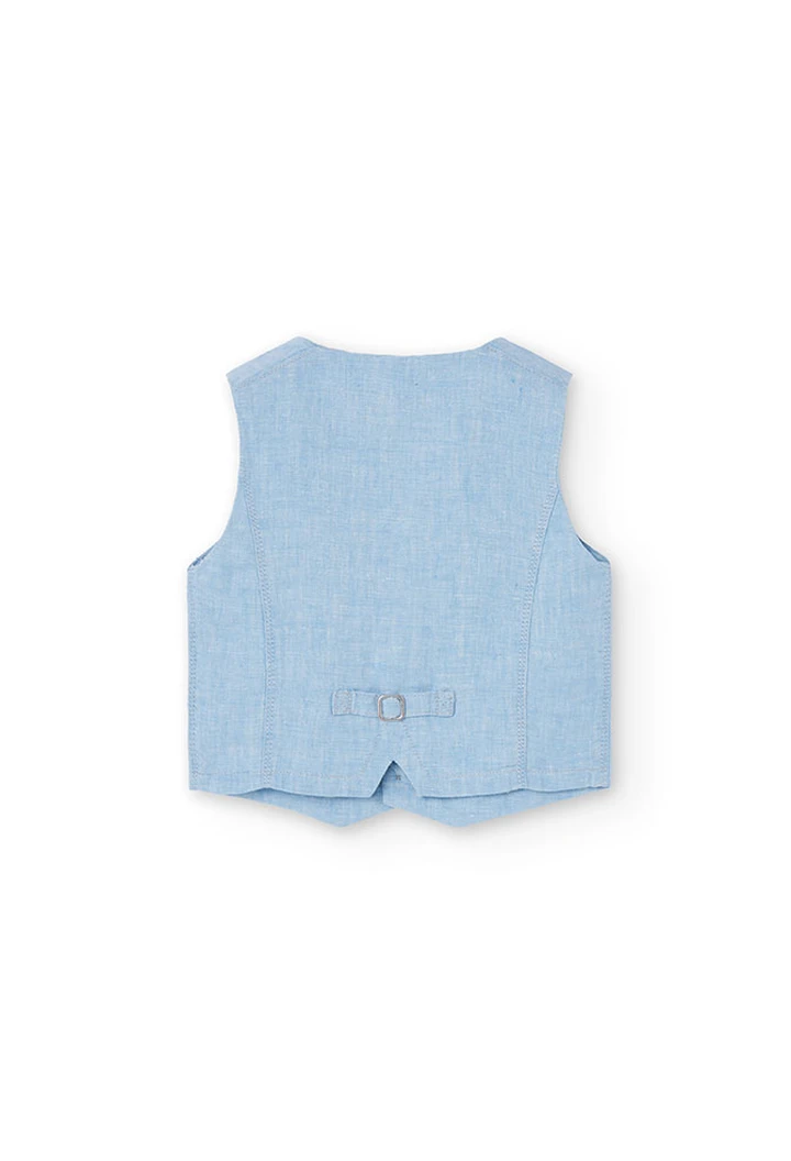 Gilet bébé garçon en lin bicolore, bleu ciel