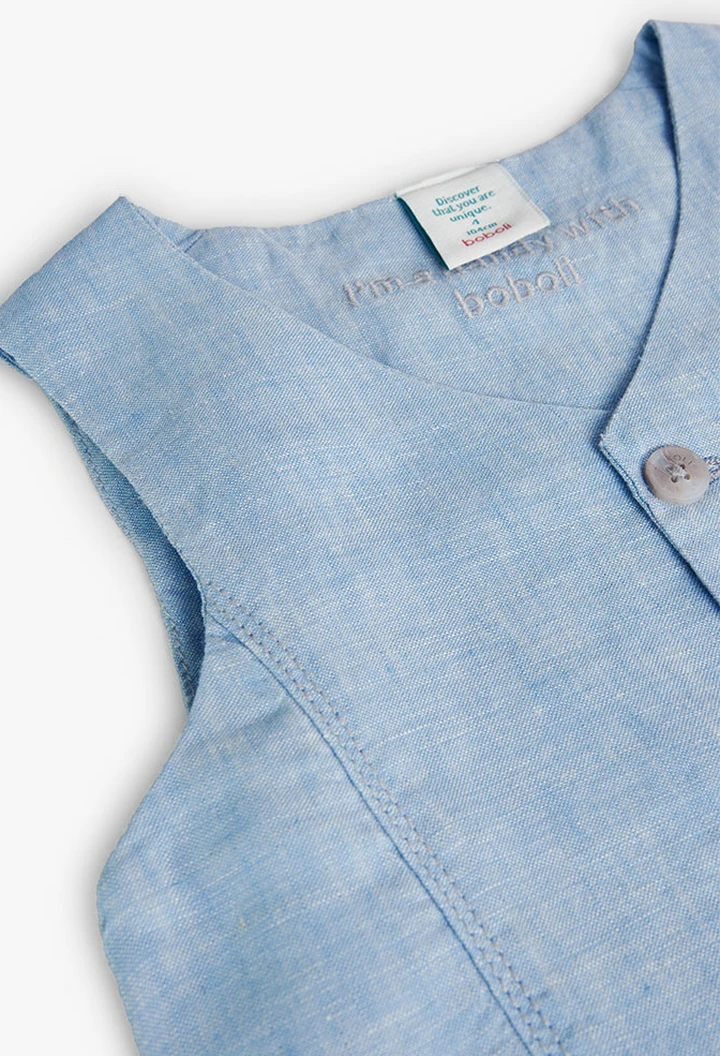 Gilet bébé garçon en lin bicolore, bleu ciel