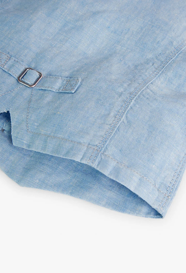 Gilet bébé garçon en lin bicolore, bleu ciel