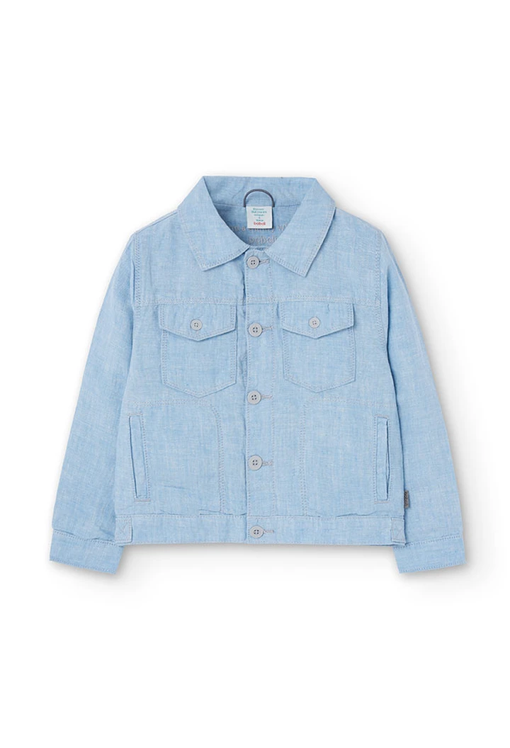 Veste garçon en lin bicolore, bleu clair