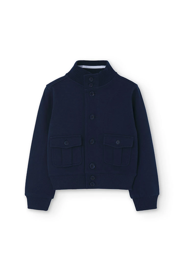 Boy\'s piqué plush jacket in navy blue