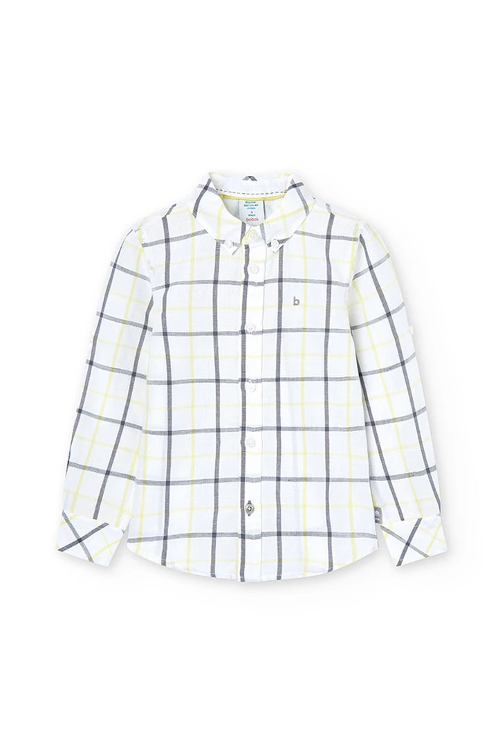 Chemise garçon en lin à carreaux