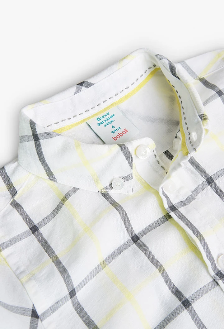 Chemise garçon en lin à carreaux