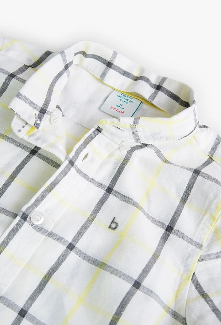 Chemise garçon en lin à carreaux