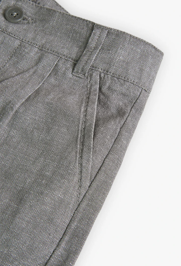 Bermuda garçon en lin denim couleur grise