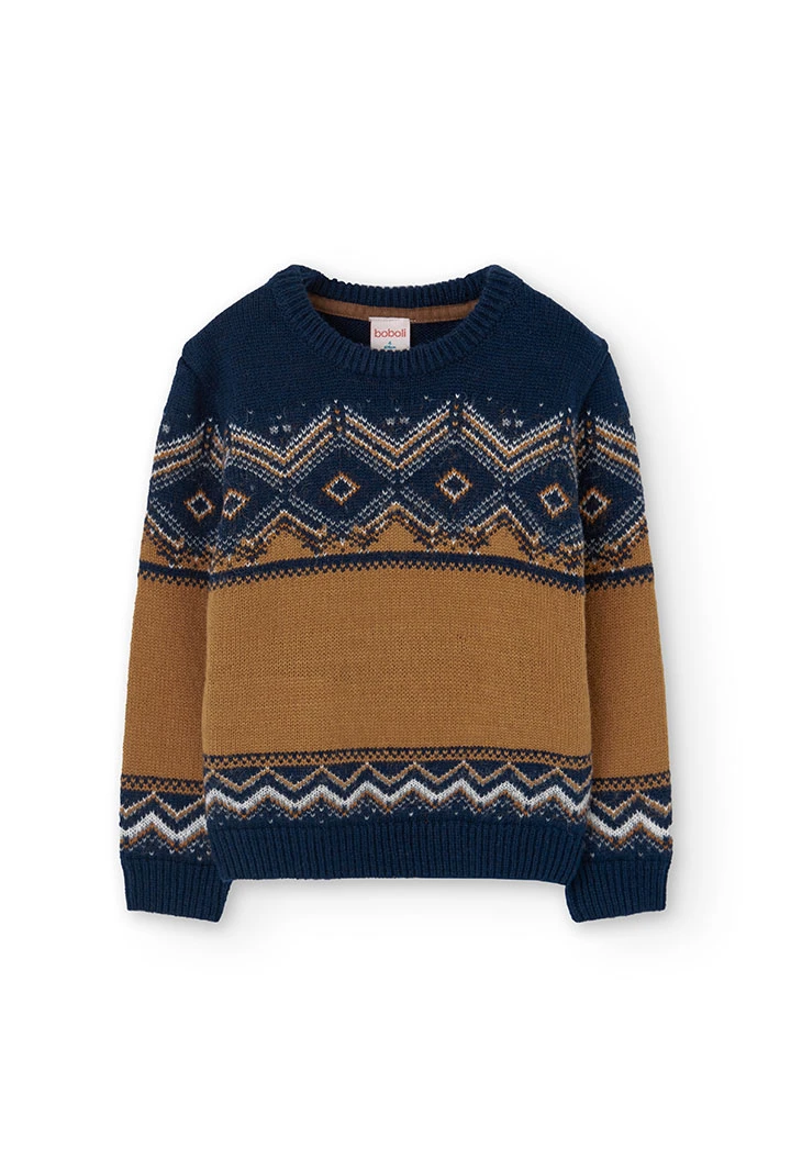 Knitted jumper for boys with patterned borders