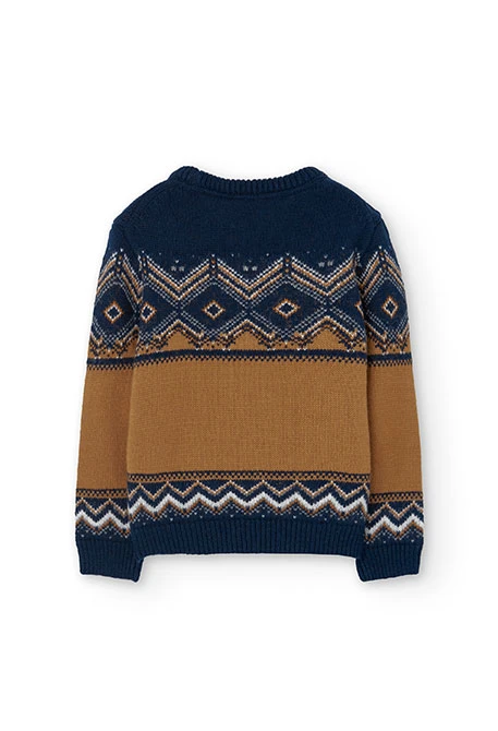 Knitted jumper for boys with patterned borders