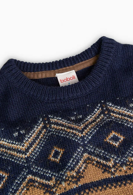 Knitted jumper for boys with patterned borders