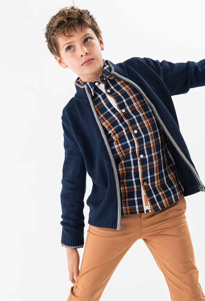 Poplin shirt for boy with check print