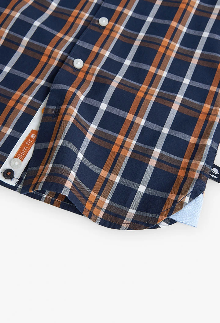 Poplin shirt for boy with check print