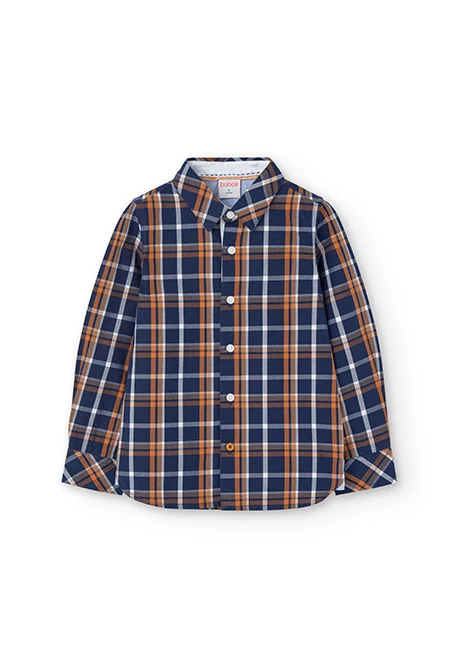 Poplin shirt for boy with check print