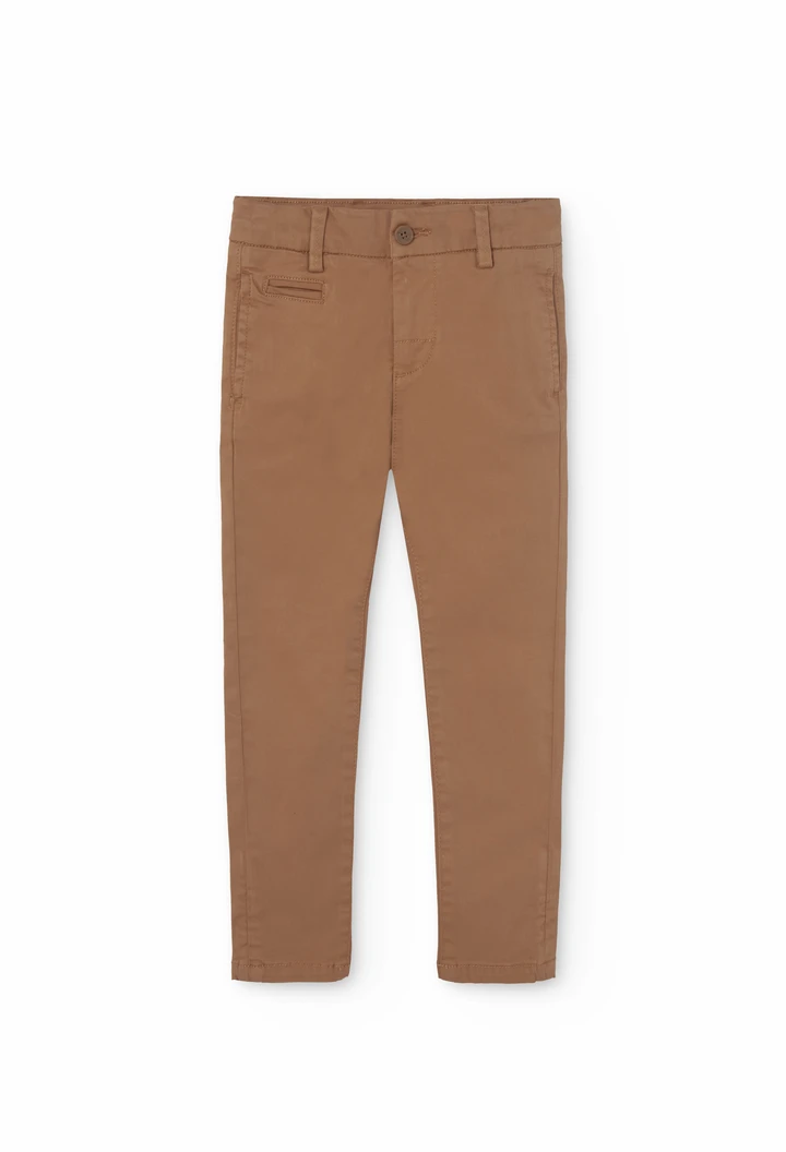 Satin trousers for boy in brown