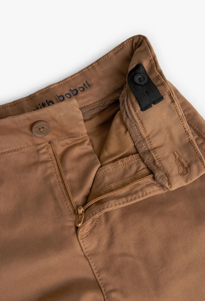 Satin trousers for boy in brown